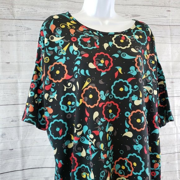 LuLaroe Womens Irma Top Sz Small Black Teal Floral Short Sleeve - Picture 2 of 4